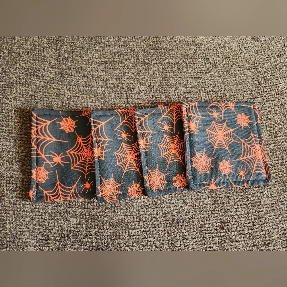 Halloween Coasters Set Of Handmade Spiderwebs Black Orange New